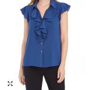 Calvin Klein Royal Blue Ruffle Blouse